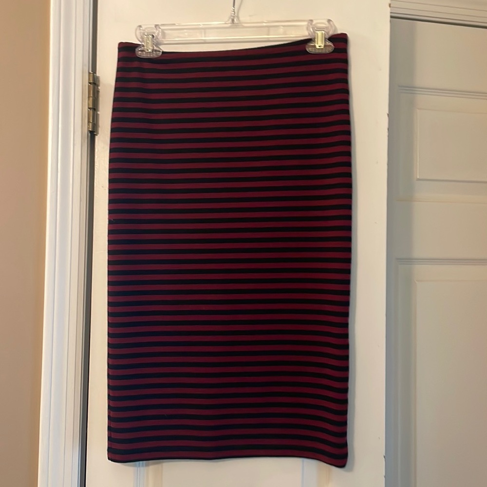 Maroon and black striped pencil skirt